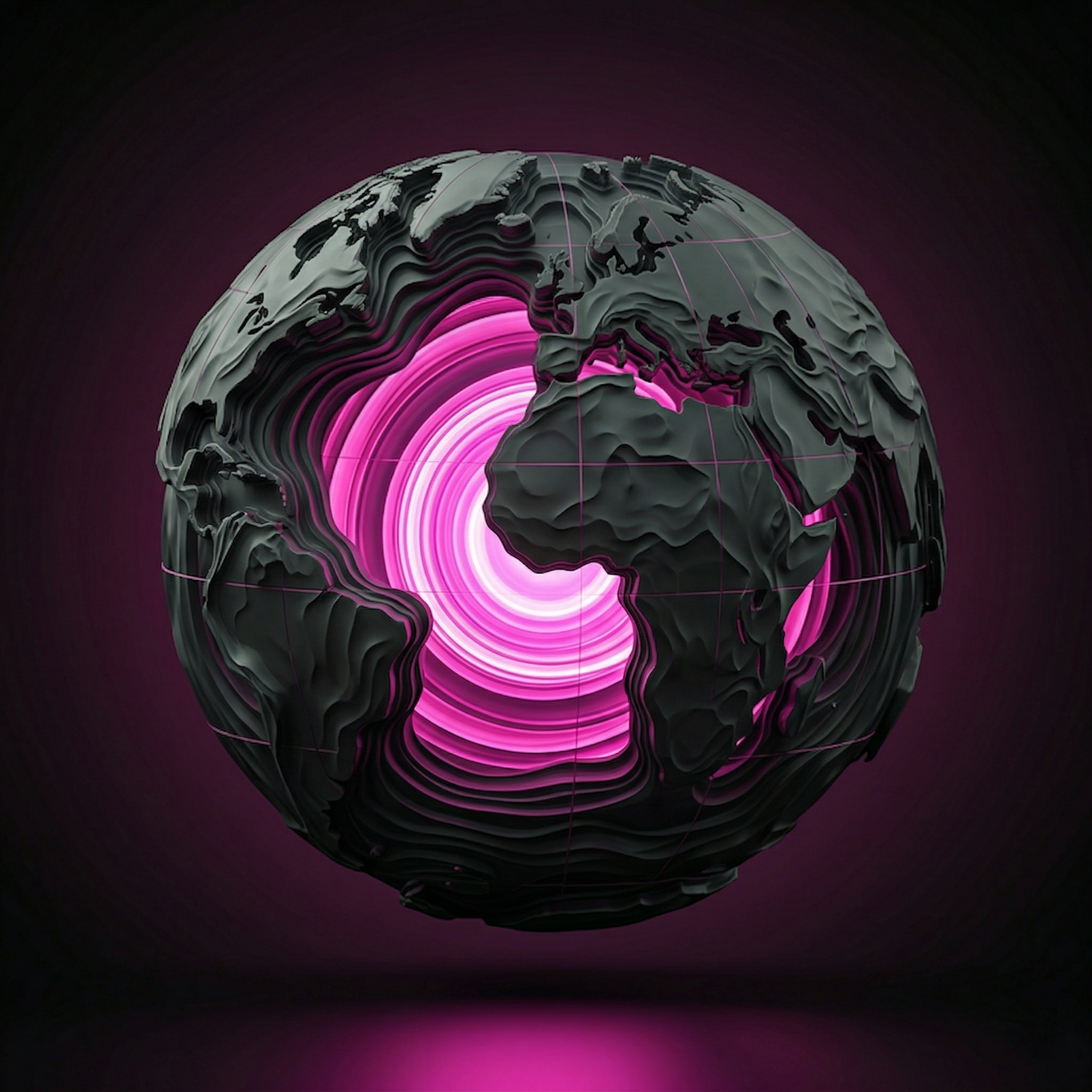 Abstract 3D digital obsidian structure glowing purple